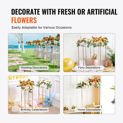 2PCS 31.5inch/80cm High Wedding Flower Stand, With Acrylic Laminate,Metal Vase Column Geometric Centerpiece Stands, Gold Rectangular Floral Display Rack for Events Reception, Party Decoration.