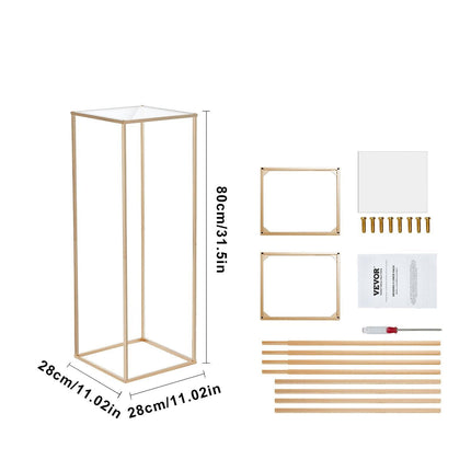 2PCS 31.5inch/80cm High Wedding Flower Stand, With Acrylic Laminate,Metal Vase Column Geometric Centerpiece Stands, Gold Rectangular Floral Display Rack for Events Reception, Party Decoration.