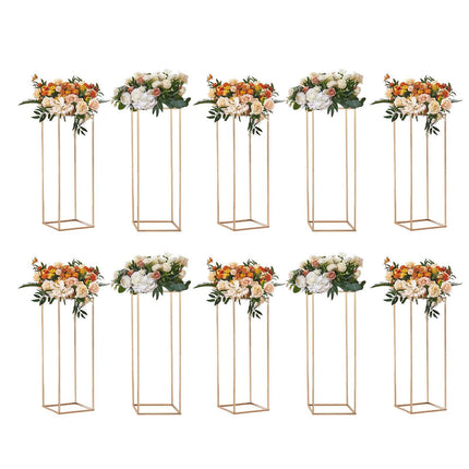 10PCS 31.5inch/80cm High Wedding Flower Stand, With Acrylic Laminate,Metal Vase Column Geometric Centerpiece Stands, Gold Rectangular Floral Display Rack for Events Reception, Party Decoration.