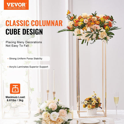 10PCS 31.5inch/80cm High Wedding Flower Stand, With Acrylic Laminate,Metal Vase Column Geometric Centerpiece Stands, Gold Rectangular Floral Display Rack for Events Reception, Party Decoration.