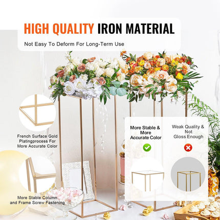 10PCS 31.5inch/80cm High Wedding Flower Stand, With Acrylic Laminate,Metal Vase Column Geometric Centerpiece Stands, Gold Rectangular Floral Display Rack for Events Reception, Party Decoration.