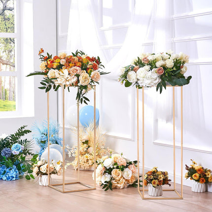 10PCS 31.5inch/80cm High Wedding Flower Stand, With Acrylic Laminate,Metal Vase Column Geometric Centerpiece Stands, Gold Rectangular Floral Display Rack for Events Reception, Party Decoration.