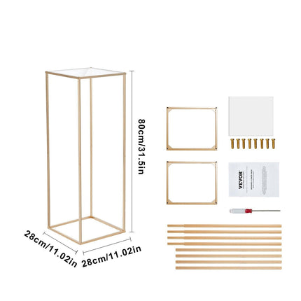 10PCS 31.5inch/80cm High Wedding Flower Stand, With Acrylic Laminate,Metal Vase Column Geometric Centerpiece Stands, Gold Rectangular Floral Display Rack for Events Reception, Party Decoration.