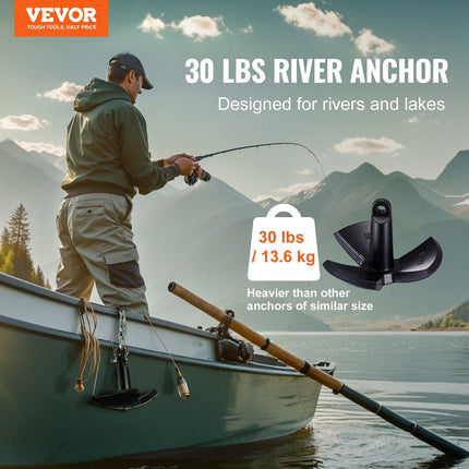 River Anchor 30LB Boat Anchor Cast Iron Black Vinyl-Coated Mushroom Anchor.