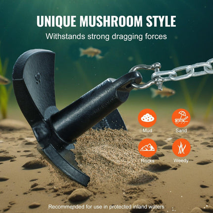 River Anchor 30LB Boat Anchor Cast Iron Black Vinyl-Coated Mushroom Anchor.