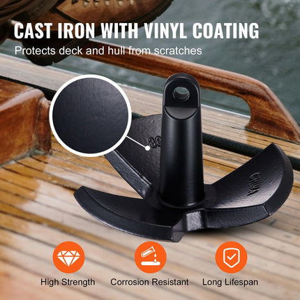 River Anchor 30LB Boat Anchor Cast Iron Black Vinyl-Coated Mushroom Anchor.