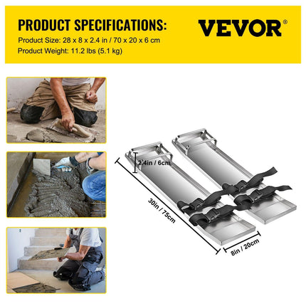 Concrete Knee Boards 70cm x 20cm Slider Knee Boards, Kneeler Board Stainless Steel Kneeboards, Concrete Sliders Pair Moving Sliders, with Concrete Board Straps for Cement and Concrete Finishi.