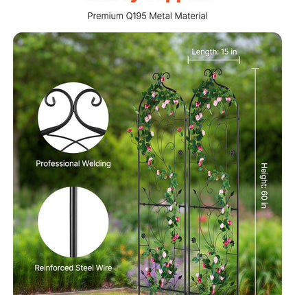 2 Packs Metal Garden Trellis for Climbing Plant Support 60x15 in Rustproof.