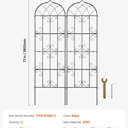 2 Packs Metal Garden Trellis for Climbing Plant Support 71x20 in Rustproof.