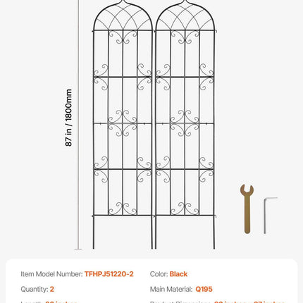 2 Packs Metal Garden Trellis for Climbing Plant Support 87x20 in Rustproof.