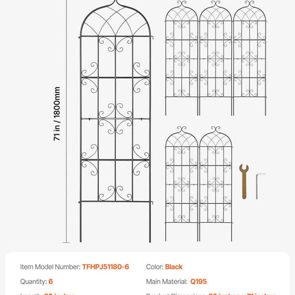 4 Packs Metal Garden Trellis for Climbing Plant Support 71x20 in Rustproof.