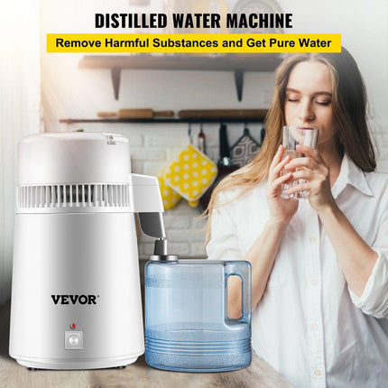 Water Distiller Purifier Pure Water Distiller Filters Water Distillation 4L Internal Stainless Steel with Collection Bottle.