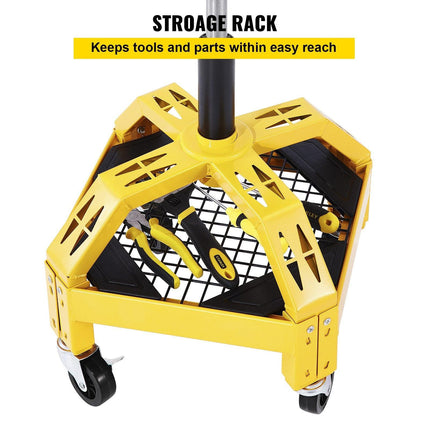 Rolling Garage Stool, 300LBS Capacity, Adjustable Height from 24 in to 28.7 in, Mechanic Seat with 360-degree Swivel Wheels and Tool Tray, for Workshop, Auto Repair Shop, Yellow.