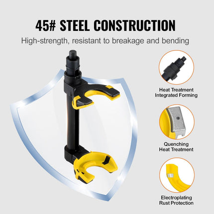 Strut Spring Compressor Set, Macpherson Strut Spring Compressor Kit, Interchangeable Fork Strut Coil Extractor Remover Tool, with Yellow Protective Sleeve and Carrying Case.