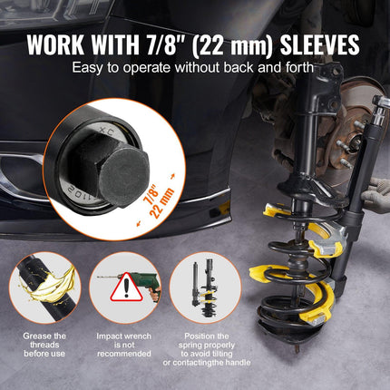 Strut Spring Compressor Set, Macpherson Strut Spring Compressor Kit, Interchangeable Fork Strut Coil Extractor Remover Tool, with Yellow Protective Sleeve and Carrying Case.