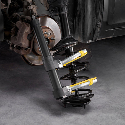 Strut Spring Compressor Set, Macpherson Strut Spring Compressor Kit, Interchangeable Fork Strut Coil Extractor Remover Tool, with Yellow Protective Sleeve and Carrying Case.