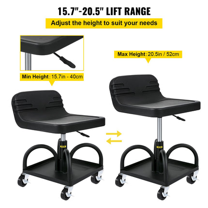 Rolling Garage Stool 300LBS Adjustable Mechanic Work Shop Seat w/Casters.