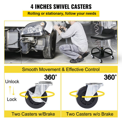 Rolling Garage Stool 300LBS Adjustable Mechanic Work Shop Seat w/Casters.