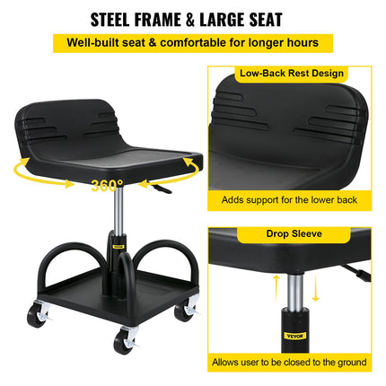 Rolling Garage Stool 300LBS Adjustable Mechanic Work Shop Seat w/Casters.