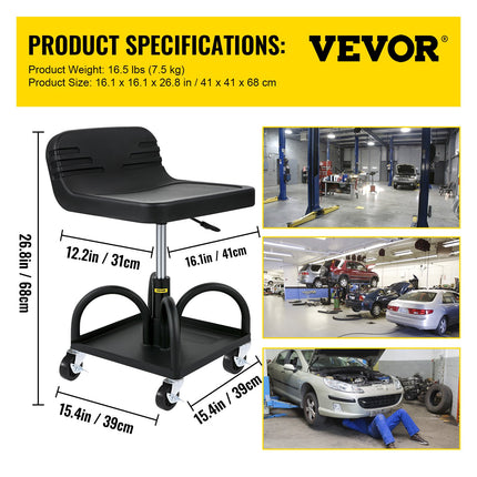 Rolling Garage Stool 300LBS Adjustable Mechanic Work Shop Seat w/Casters.