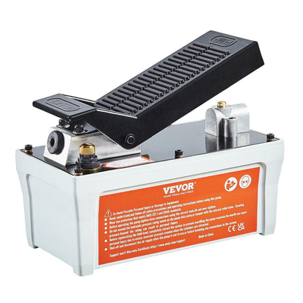 VEVOR Air Hydraulic Pump, 10,000 PSI 1/2 Gal Reservoir, NPT 3/8" Oil Outlet, NPT 1/4" Inlet, 6.6 ft Pipe, Foot Actuated Hydraulic Pump Air Treadle for Auto Body Frame Machines and Pulling Post, Gray.