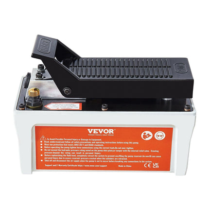 VEVOR Air Hydraulic Pump, 10,000 PSI 1/2 Gal Reservoir, NPT 3/8" Oil Outlet, NPT 1/4" Inlet, 6.6 ft Pipe, Foot Actuated Hydraulic Pump Air Treadle for Auto Body Frame Machines and Pulling Post, Gray.