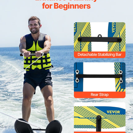 Water Skis 116.8 cm / 46 inch, Water Ski Trainers with X-7 Adjustable Bindings, Double-Handle Rope & Removable Stabilizing Bar, Training Waterskis Combo for Youth Up to 136 kg.