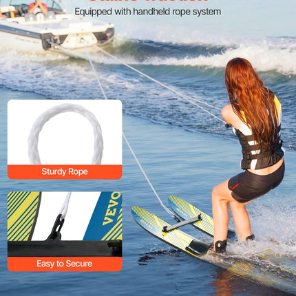 Water Skis 116.8 cm / 46 inch, Water Ski Trainers with X-7 Adjustable Bindings, Double-Handle Rope & Removable Stabilizing Bar, Training Waterskis Combo for Youth Up to 136 kg.