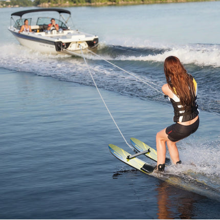 Water Skis 116.8 cm / 46 inch, Water Ski Trainers with X-7 Adjustable Bindings, Double-Handle Rope & Removable Stabilizing Bar, Training Waterskis Combo for Youth Up to 136 kg.