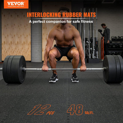 12 PCS 14 mm Thick Gym Floor Mats, 24" x 24" EVA Foam & Rubber Top Interlocking Workout Floor Mats with 4.5 m² Coverage, Waterproof Exercise Puzzle Flooring for Gym, Home, Garage, Basemen.