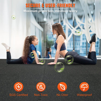 12 PCS 14 mm Thick Gym Floor Mats, 24" x 24" EVA Foam & Rubber Top Interlocking Workout Floor Mats with 4.5 m² Coverage, Waterproof Exercise Puzzle Flooring for Gym, Home, Garage, Basemen.