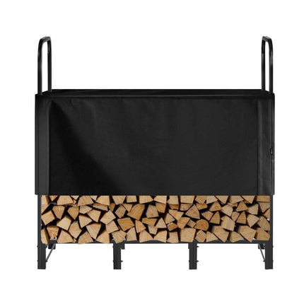 Firewood Rack with Waterproof Cover, 1.22m Outdoor Firewood Holder, 1/4 Cord Storage Metal Log Holder, 400lb Max Weight Capacity, Top Covered, Powder-Coated Wood Storage Rack for Fireplace Deck.