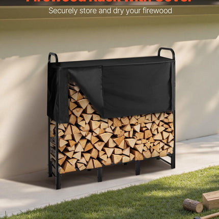 Firewood Rack with Waterproof Cover, 1.22m Outdoor Firewood Holder, 1/4 Cord Storage Metal Log Holder, 400lb Max Weight Capacity, Top Covered, Powder-Coated Wood Storage Rack for Fireplace Deck.