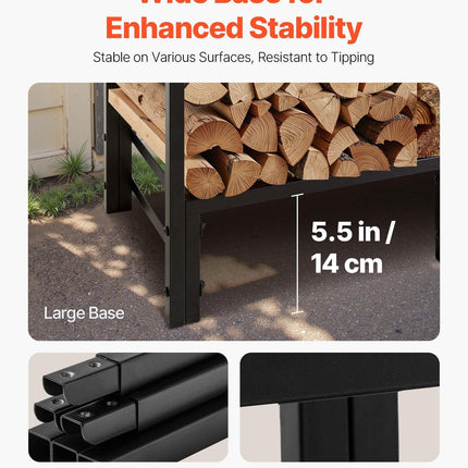 Firewood Rack with Waterproof Cover, 1.22m Outdoor Firewood Holder, 1/4 Cord Storage Metal Log Holder, 400lb Max Weight Capacity, Top Covered, Powder-Coated Wood Storage Rack for Fireplace Deck.