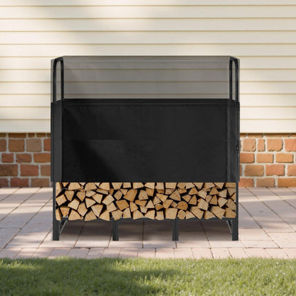 Firewood Rack with Waterproof Cover, 1.22m Outdoor Firewood Holder, 1/4 Cord Storage Metal Log Holder, 400lb Max Weight Capacity, Top Covered, Powder-Coated Wood Storage Rack for Fireplace Deck.