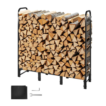 Firewood Rack with Waterproof Cover, 1.22m Outdoor Firewood Holder, 1/4 Cord Storage Metal Log Holder, 400lb Max Weight Capacity, Top Covered, Powder-Coated Wood Storage Rack for Fireplace Deck.