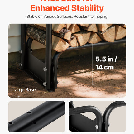 Firewood Rack with Waterproof Cover, 2.57m Outdoor Firewood Holder, 1/2 Cord Storage Metal Log Holder, 299kg Max Weight Capacity, Top Covered, Powder-Coated Wood Storage Rack for Fireplace Deck.