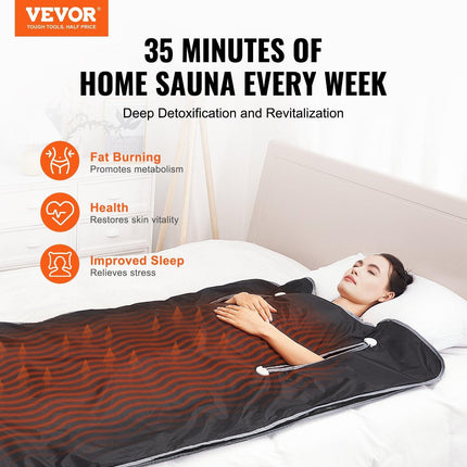 Sauna Blanket for Detoxification, Portable Far Infrared Sauna for Home, Oxford Sauna Bag w/ Arm Holes & Carbon Fiber Heating, 1-6 Level Adjustable Temp35-80°C, 5-60 Minutes Timer, 1900x900mm.