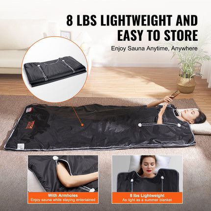 Sauna Blanket for Detoxification, Portable Far Infrared Sauna for Home, Oxford Sauna Bag w/ Arm Holes & Carbon Fiber Heating, 1-6 Level Adjustable Temp35-80°C, 5-60 Minutes Timer, 1900x900mm.