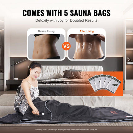 Sauna Blanket for Detoxification, Portable Far Infrared Sauna for Home, Oxford Sauna Bag w/ Arm Holes & Carbon Fiber Heating, 1-6 Level Adjustable Temp35-80°C, 5-60 Minutes Timer, 1900x900mm.