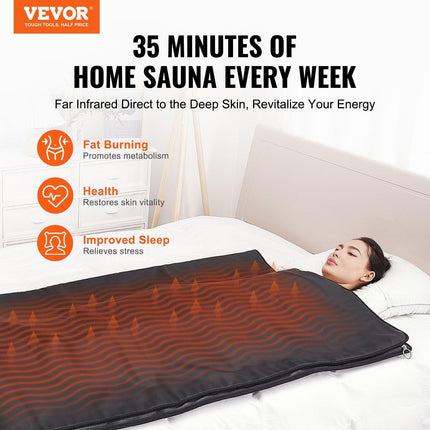 Sauna Blanket for Detoxification, Portable Far Infrared Sauna for Home Relaxation, 1-6 Level Adjustable Temprature Rannge 35-85°C, 1-60 Minutes Timer,1800x800mm.