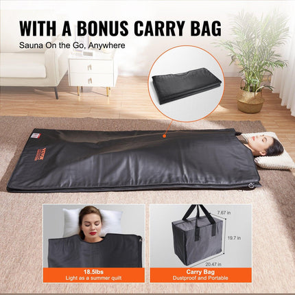 Sauna Blanket for Detoxification, Portable Far Infrared Sauna for Home Relaxation, 1-6 Level Adjustable Temprature Rannge 35-85°C, 1-60 Minutes Timer,1800x800mm.