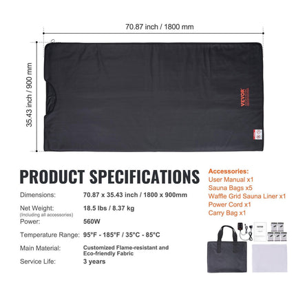 Sauna Blanket for Detoxification, Portable Far Infrared Sauna for Home Relaxation, 1-6 Level Adjustable Temprature Rannge 35-85°C, 1-60 Minutes Timer,1800x800mm.