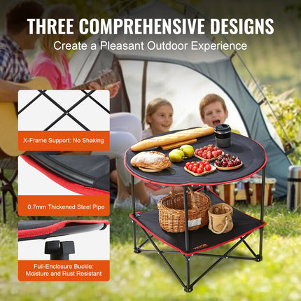 Folding Camping Table, Outdoor Portable Side Tables, Lightweight Fold Up Table, 600D Oxford Fabric & Steel Ultra Compact Work Table with Large Storage & Carry Bag, For Beach Picnic, 28.3"x24".