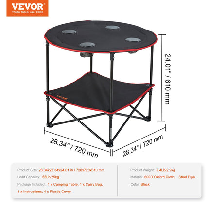 Folding Camping Table, Outdoor Portable Side Tables, Lightweight Fold Up Table, 600D Oxford Fabric & Steel Ultra Compact Work Table with Large Storage & Carry Bag, For Beach Picnic, 28.3"x24".