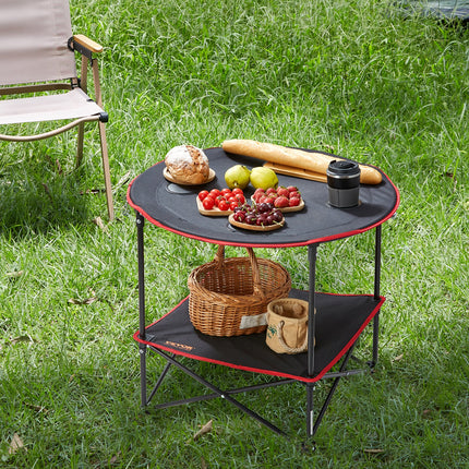 Folding Camping Table, Outdoor Portable Side Tables, Lightweight Fold Up Table, 600D Oxford Fabric & Steel Ultra Compact Work Table with Large Storage & Carry Bag, For Beach Picnic, 28.3"x24".