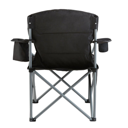Camping Folding Chair for Adults, Portable Heavy Duty Outdoor Quad Lumbar Back Padded Arm Chairs with Side Pockets, Cup Holder and Cooler Bag for Beach, Lawn, Picnic, Fishing, Backpacking, Black.