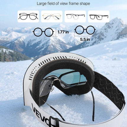 Frameless Ski Goggles, Magnet Cylindrical Lens with Pink Revo Coating, OTG Anti fog Snow Goggles for Men Women Youth, TPU Frame & Ventilation Structure, Fit for Skiing, Skating, Snowboarding.