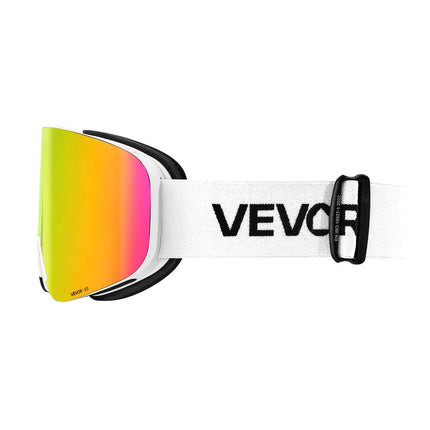 Frameless Ski Goggles, Magnet Cylindrical Lens with Pink Revo Coating, OTG Anti fog Snow Goggles for Men Women Youth, TPU Frame & Ventilation Structure, Fit for Skiing, Skating, Snowboarding.