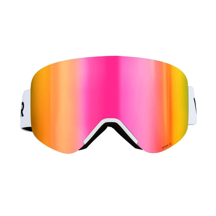 Frameless Ski Goggles, Magnet Cylindrical Lens with Pink Revo Coating, OTG Anti fog Snow Goggles for Men Women Youth, TPU Frame & Ventilation Structure, Fit for Skiing, Skating, Snowboarding.